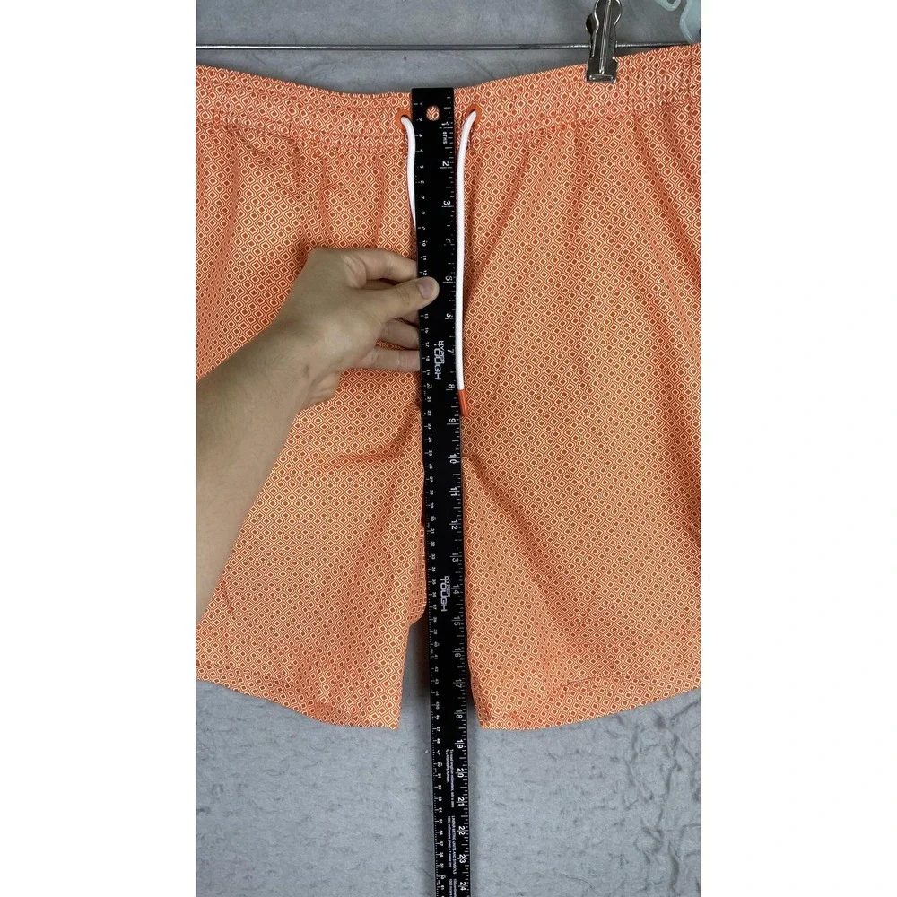 SWIMS Shorts Mens Large Orange Geometric Swim Trunks Elastic Waist Drawstring‎